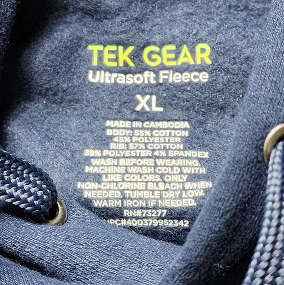 Men's Tek Gear Ultra Soft Fleece Blue Hoodie Size XL - Picture 7 of 8